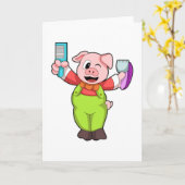 Schwein mit Schere & Rasierer Karte (Gelbe Blume)