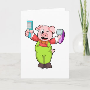 Schwein mit Schere & Rasierer Karte