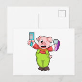 Schwein mit Schere und Rasierer Postkarte (Vorne/Hinten)