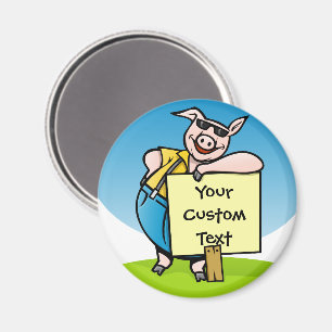 Schwein mit Schild Magnet