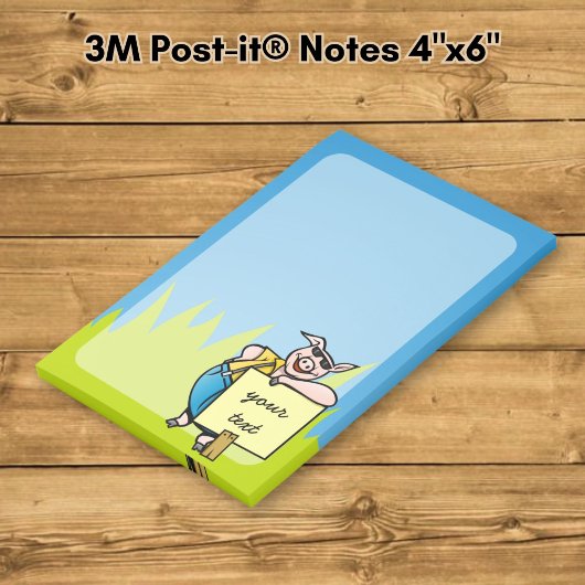 Schwein mit Schild Post-it Klebezettel