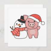 Schwein mit Schneemann im Winter für die Weihnacht Einladung (Vorne/Hinten)