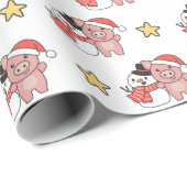 Schwein mit Schneemann im Winter zu Weihnachten Geschenkpapier (Rolleneckpunkt)
