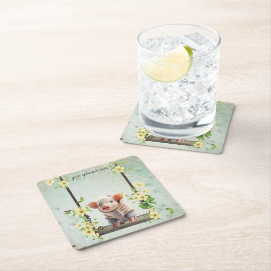 Schwein Rechteckiger Pappuntersetzer (Vor Ort)