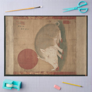 Schwein-Sternzeichen Edo-Zeit Gemälde Japan Seidenpapier