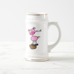 Schwein-Stick-Figur-T-Shirts und Geschenke Bierglas