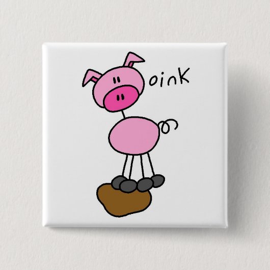 Schwein-Stick-Figur-T-Shirts und Geschenke Button (Vorderseite)