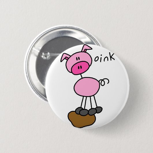 Schwein-Strichmännchen-Knopf Button (Vorne & Hinten)