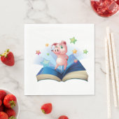 Schwein tanzt auf Servietten mit Buch (Beispiel)