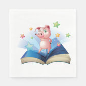 Schwein tanzt auf Servietten mit Buch (Vorderseite)