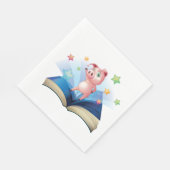 Schwein tanzt auf Servietten mit Buch (Ecke)