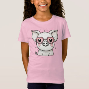 Schwein trägt herzförmige Sonnenbrille T-Shirt