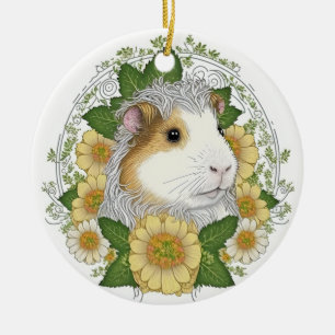Schwein und Blume mit langer Guinea Keramik Ornament