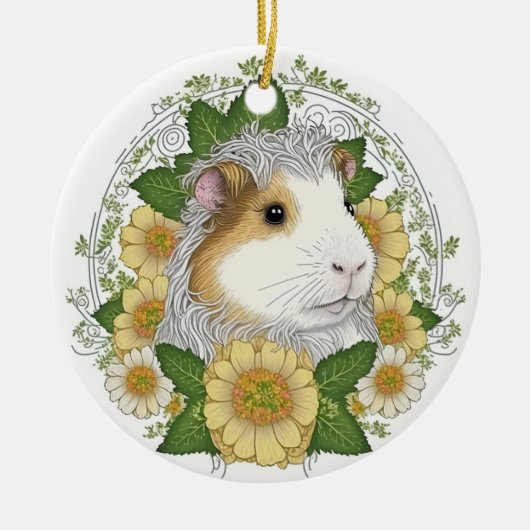Schwein und Blume mit langer Guinea Keramik Ornament (Vorne)