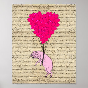 Schwein und Herzballons Poster