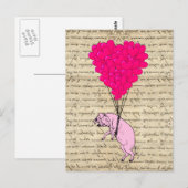 Schwein und Herzballons Postkarte (Vorne/Hinten)