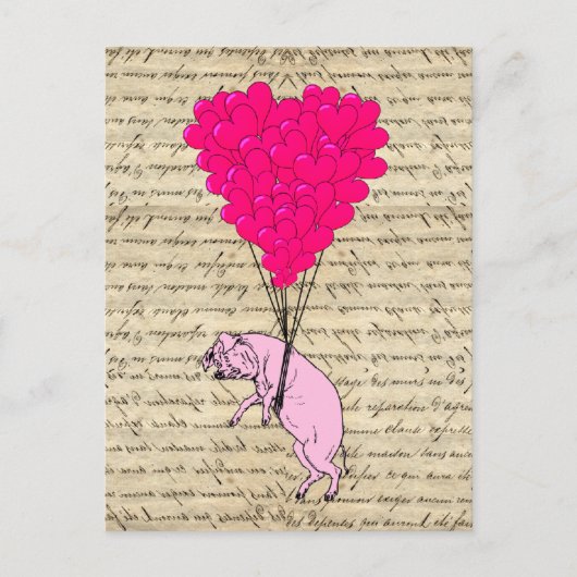 Schwein und Herzballons Postkarte (Vorderseite)