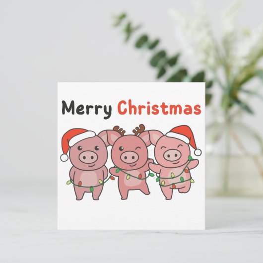 Schwein Weihnachten Niedliche Schweine Frohe Weihn Einladung (Stehend Vorderseite)