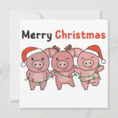 Schwein Weihnachten Niedliche Schweine Frohe Weihn Einladung (Vorderseite)