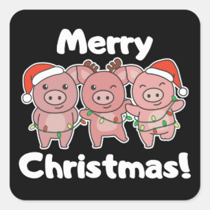 Schwein Weihnachten Niedliche Schweine Frohe Weihn Quadratischer Aufkleber