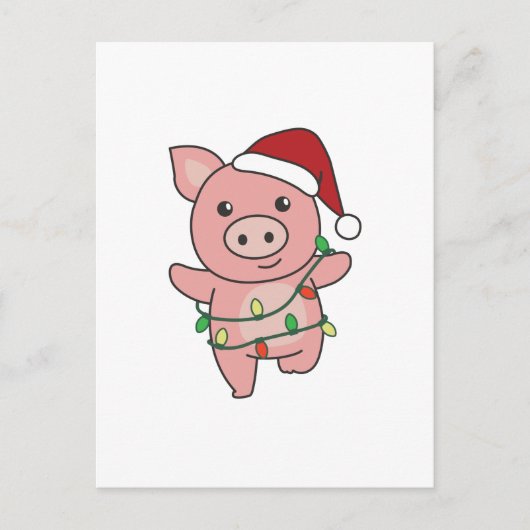 Schwein Weihnachts Wintertiere Schweine Feiertagspostkarte (Vorderseite)