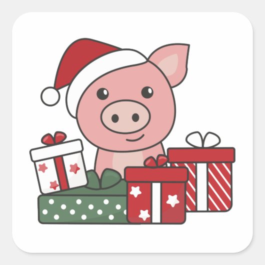 Schwein Weihnachtsgeschenk Wintertiere Schweine Quadratischer Aufkleber (Vorderseite)