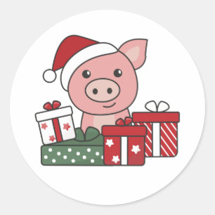 Schwein Weihnachtsgeschenk Wintertiere Schweine Runder Aufkleber