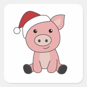Schwein Weihnachtsschnee Wintertiere Schweine Quadratischer Aufkleber