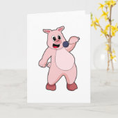 Schweinchen beim Singen mit Mikrofon Karte (Gelbe Blume)