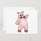 Schweinchen beim Singen mit Mikrofon Postkarte (Vorne/Hinten)