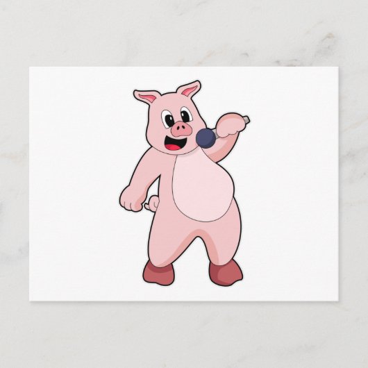 Schweinchen beim Singen mit Mikrofon Postkarte (Vorderseite)