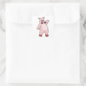 Schweinchen beim Singen mit Mikrofon Quadratischer Aufkleber (Tasche)