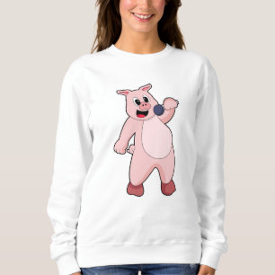 Schweinchen beim Singen mit Mikrofon Sweatshirt