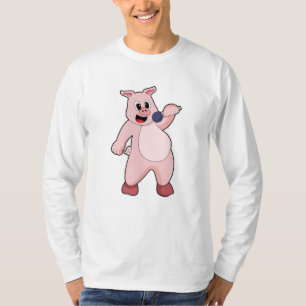 Schweinchen beim Singen mit Mikrofon T-Shirt