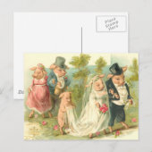 Schweinchen-Hochzeit Postkarte (Vorne/Hinten)