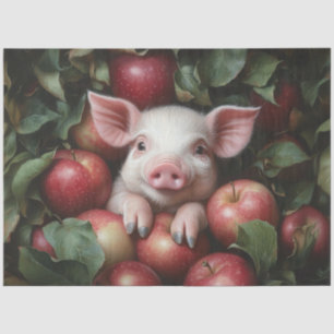 Schweinchen in einem Haufen Äpfel Découpage Seidenpapier
