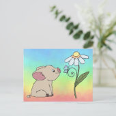 Schweinchen mit Blume Postkarte (Stehend Vorderseite)