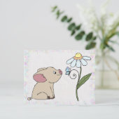 Schweinchen mit Blume Postkarte (Stehend Vorderseite)