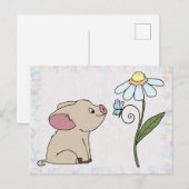 Schweinchen mit Blume Postkarte (Vorne/Hinten)