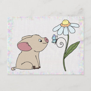 Schweinchen mit Blume Postkarte