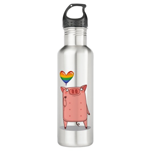 Schweinchen mit Regenbogenballon Edelstahlflasche (Vorderseite)