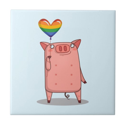 Schweinchen mit Regenbogenballon Fliese (Vorderseite)