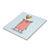 Schweinchen mit Regenbogenballon Fliese (Seite)