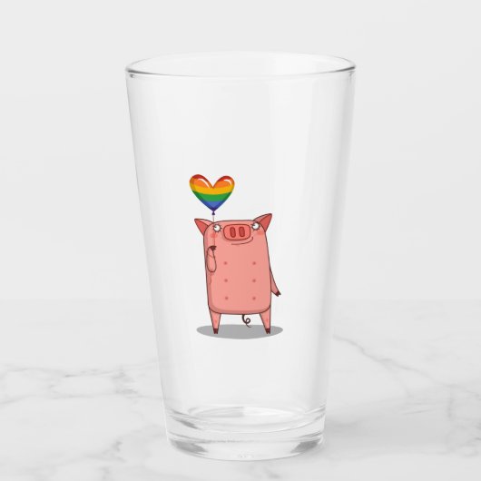Schweinchen mit Regenbogenballon Glas (Vorderseite)