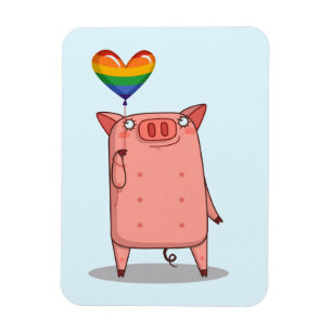 Schweinchen mit Regenbogenballon Magnet