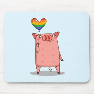 Schweinchen mit Regenbogenballon Mousepad