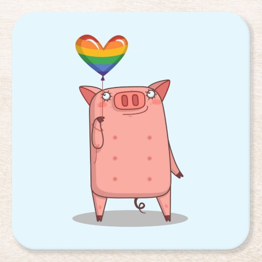 Schweinchen mit Regenbogenballon Rechteckiger Pappuntersetzer (Vorderseite)