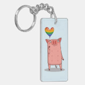Schweinchen mit Regenbogenballon Schlüsselanhänger (Vorderseite links)