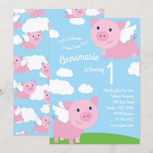 Schweine 1. Geburtstag Niedliche Einladungen