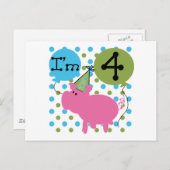 Schweine 4. Geburtstag - Hemden und Geschenke Postkarte (Vorne/Hinten)